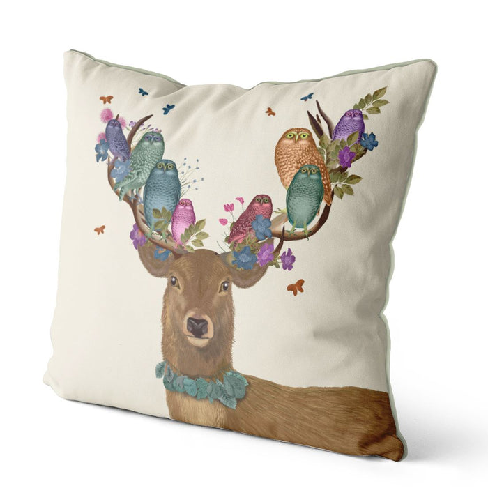 Deer Birdkeeper, Owls, Cushion / Throw Pillow
