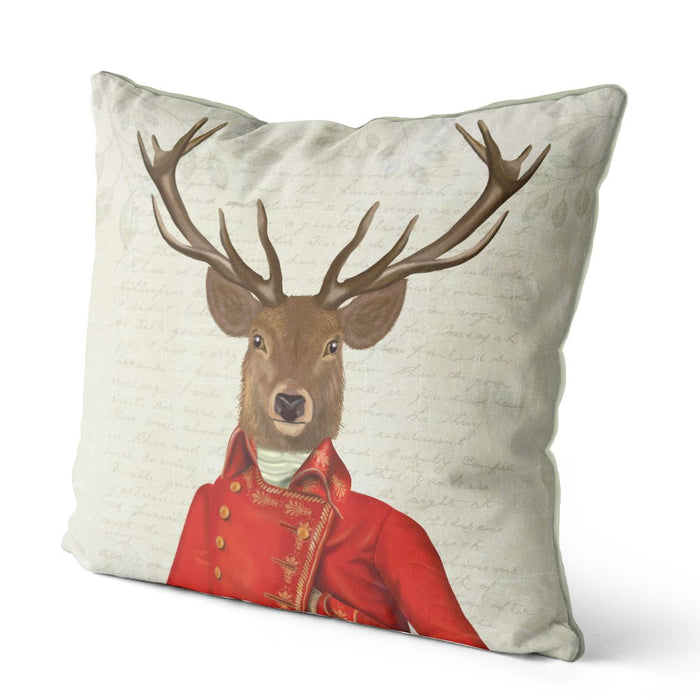 Deer in Red and Gold Jacket, Portrait, Cushion / Throw Pillow