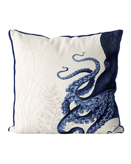 Octopus and Seaweed, Blue on Cream, Cushion / Throw Pillow