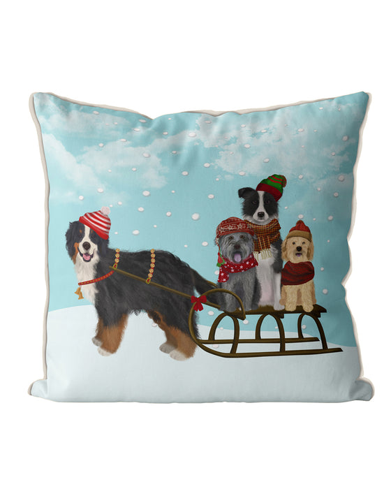 Christmas Dog Sled, Christmas Cushion / Throw Pillow