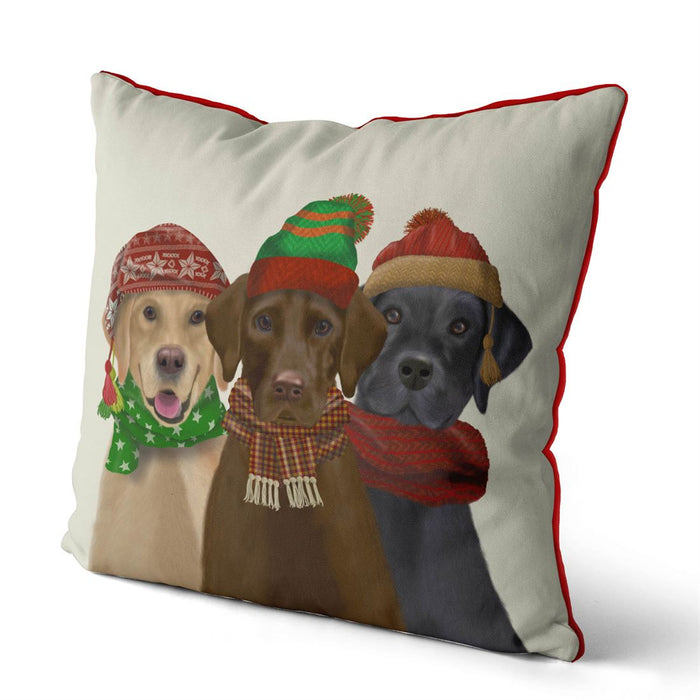 Labradors with Hats and Scarves, Christmas Dog Cushion / Throw Pillow