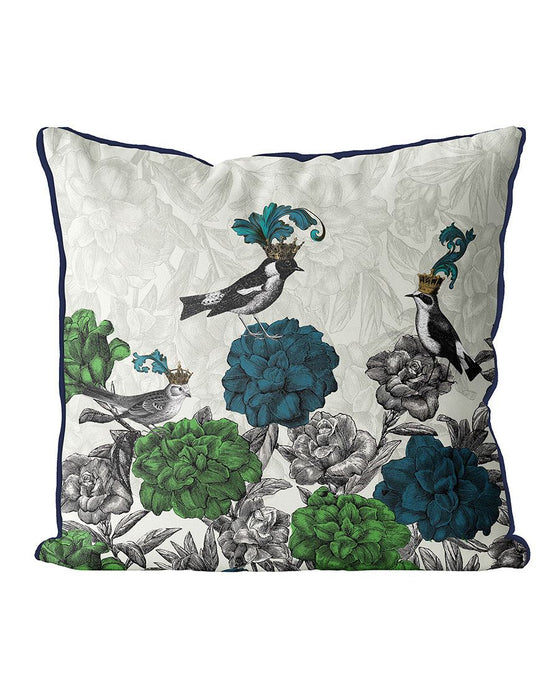 Blooming Birds, Blue and Green 1, Cushion / Throw Pillow