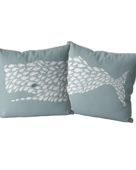 Little Fishes, Whale Duo Pair Coastal Cushion / Throw Pillow