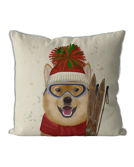 Shiba Inu Ski Dog, Cushion / Throw Pillow