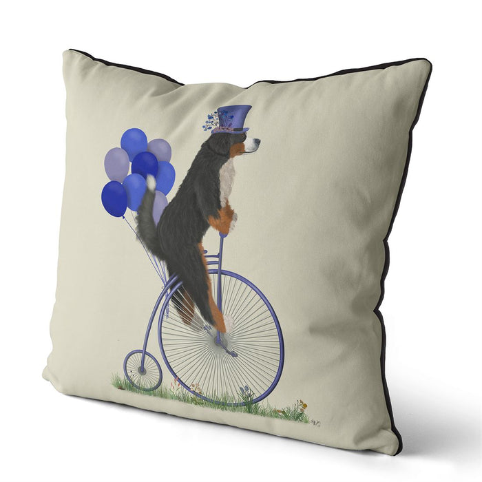 Bernese on Penny Farthing, Cushion / Throw Pillow