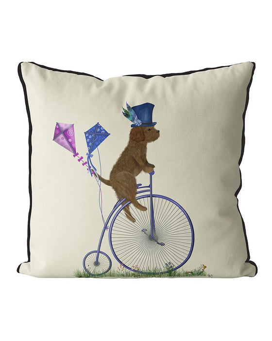 Cavapoo Brown on Penny Farthing, Cushion / Throw Pillow