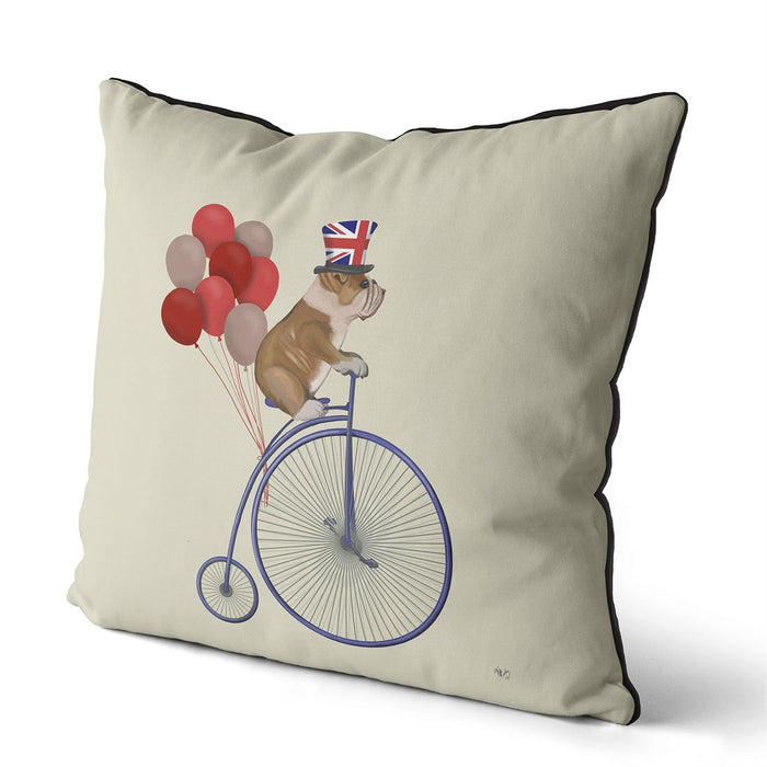 English Bulldog on Penny Farthing, Cushion / Throw Pillow
