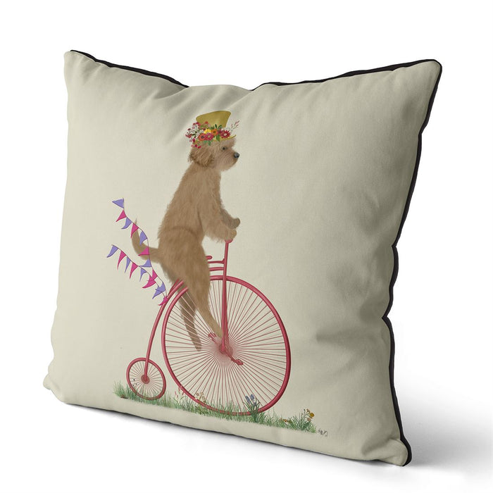 Labradoodle, Gold on Penny Farthing, Cushion / Throw Pillow