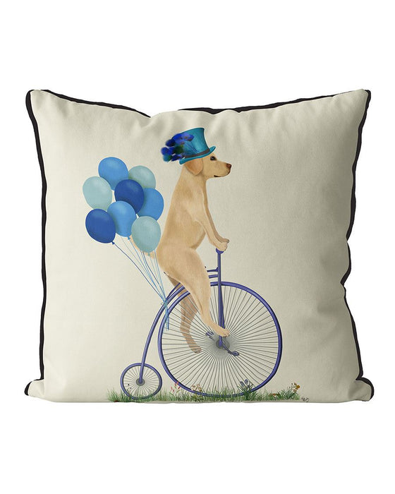 Labrador Yellow on Penny Farthing, Cushion / Throw Pillow