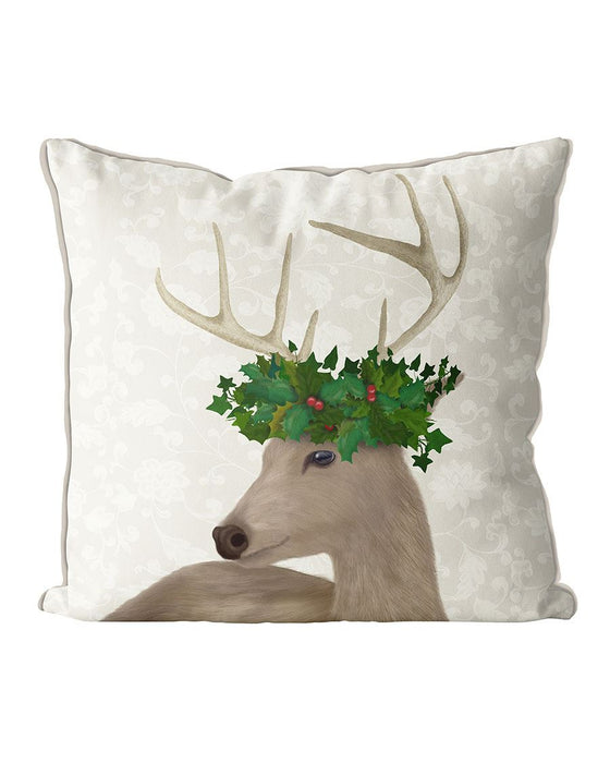 Deer and Holly Crown, Cushion / Throw Pillow