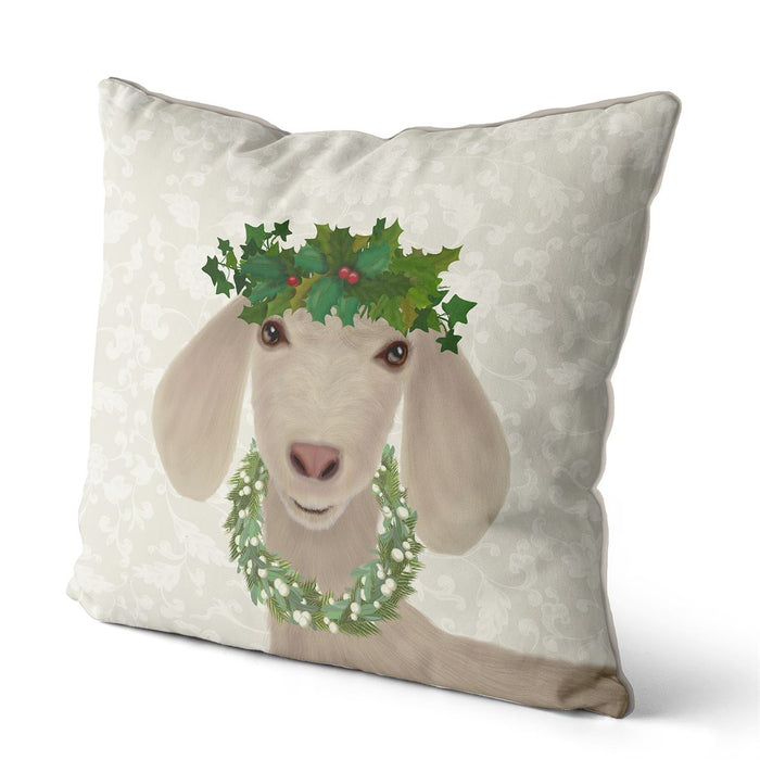 Goat and Holly Crown, Christmas Cushion / Throw Pillow
