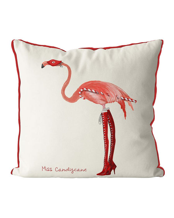 Miss Candycane, Flamingo Christmas Cushion / Throw Pillow