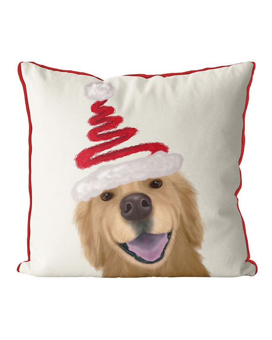 Golden Retriever and Spring Santa Hat, Christmas Cushion / Throw Pillow