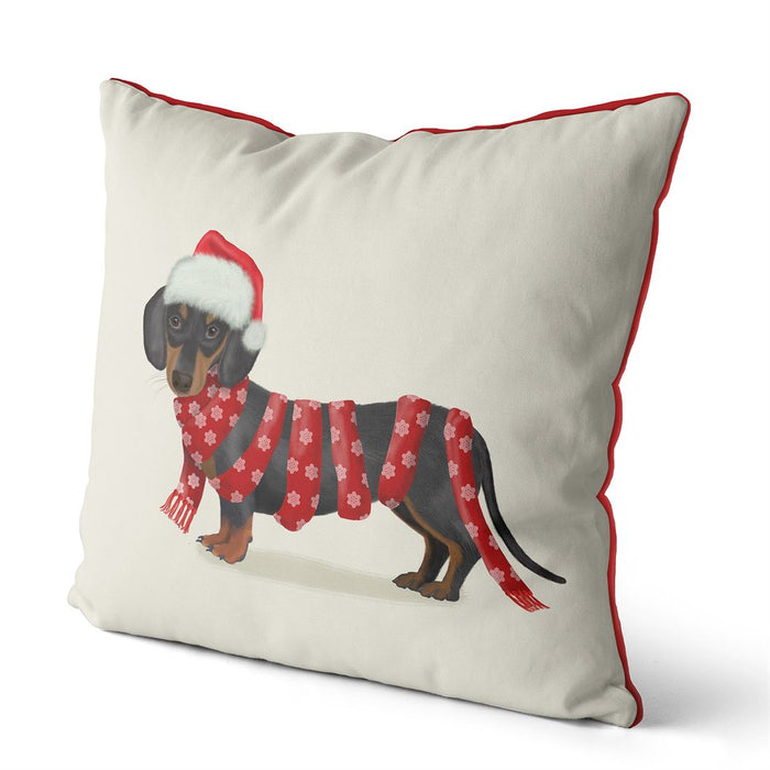 Dachshund and Snowflake Scarf, Christmas Cushion / Throw Pillow