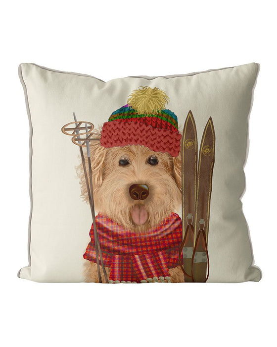 Goldendoodle Ski Dog, Cushion / Throw Pillow