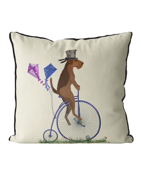 Airedale on Penny Farthing, Cushion / Throw Pillow
