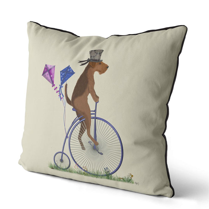 Airedale on Penny Farthing, Cushion / Throw Pillow