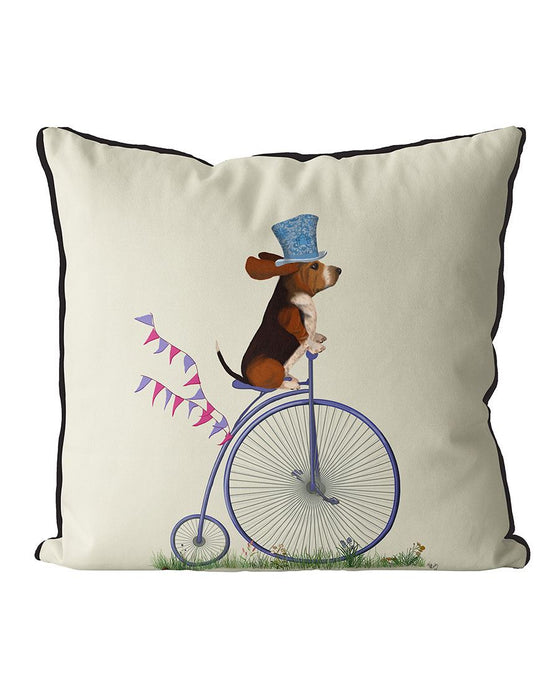Basset on Penny Farthing, Cushion / Throw Pillow
