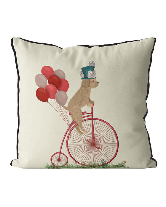 Cavapoo Gold on Penny Farthing, Cushion / Throw Pillow