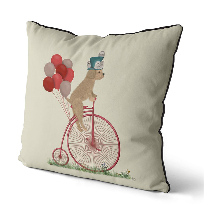 Cavapoo Gold on Penny Farthing, Cushion / Throw Pillow