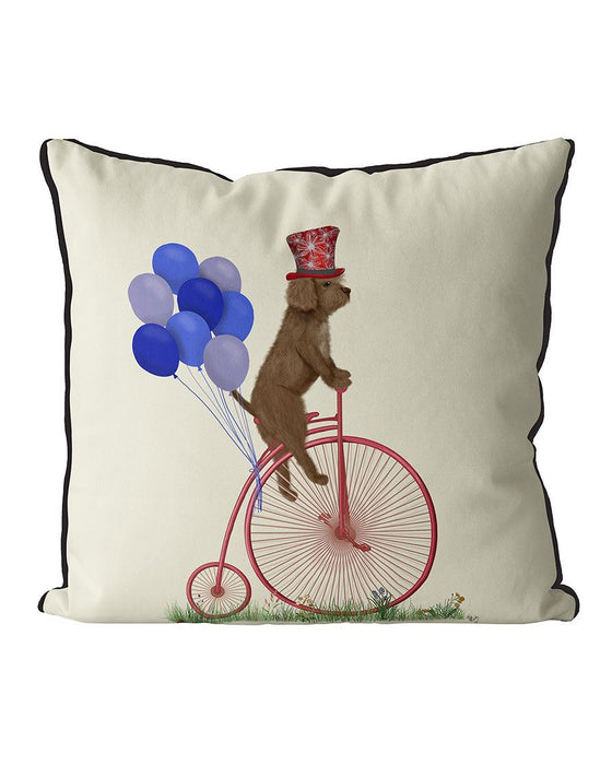 Cockapoo Blonde on Penny Farthing, Cushion / Throw Pillow