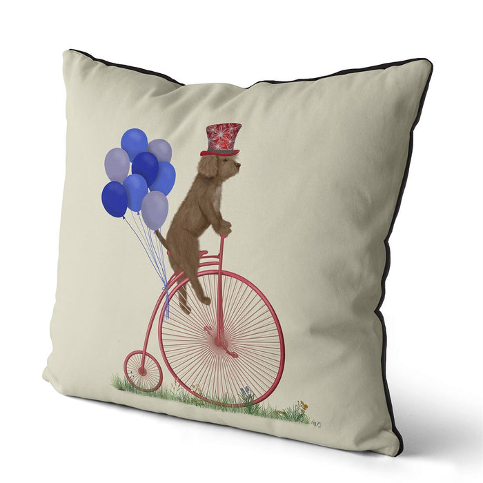 Cockapoo Blonde on Penny Farthing, Cushion / Throw Pillow