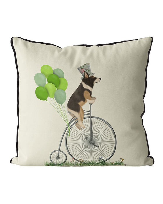 Corgi Tricolour on Penny Farthing, Cushion / Throw Pillow
