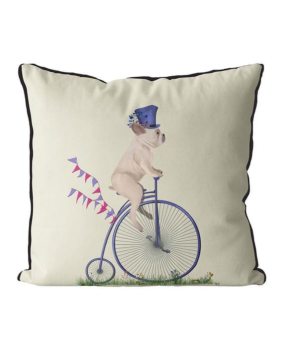 French Bulldog White on Penny Farthing, Cushion / Throw Pillow