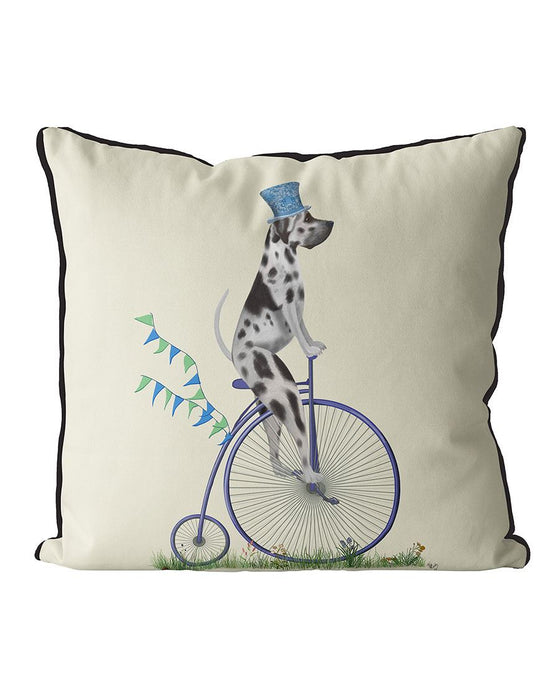 Great Dane Harlequin on Penny Farthing, Cushion / Throw Pillow
