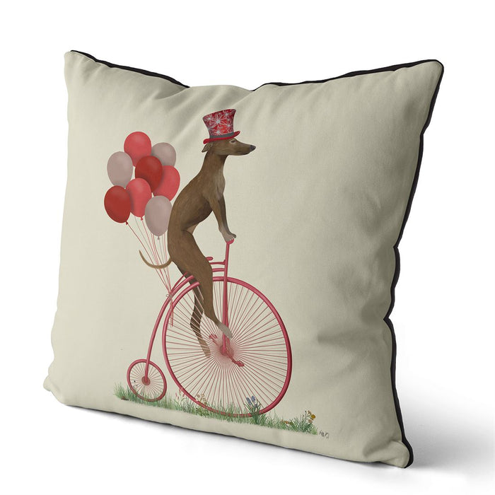 Greyhound Brindle on Penny Farthing, Cushion / Throw Pillow