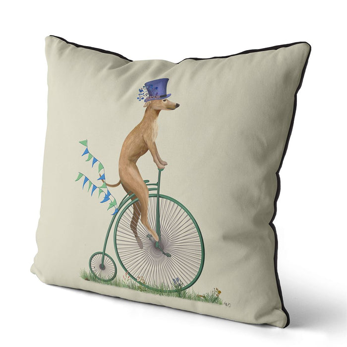 Greyhound Fawn on Penny Farthing, Cushion / Throw Pillow
