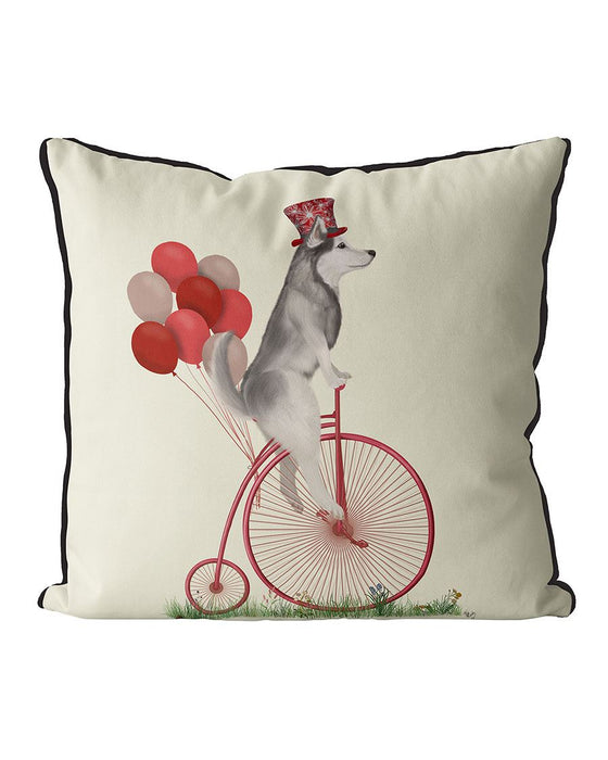 Husky on Penny Farthing, Cushion / Throw Pillow