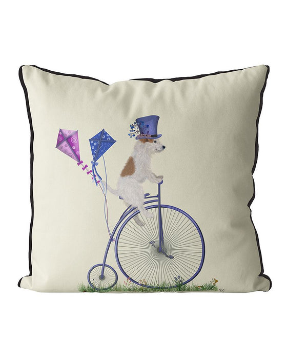 Jack Russell Smooth on Penny Farthing, Cushion / Throw Pillow