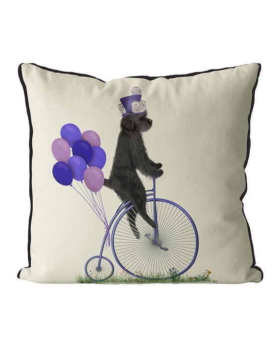 Labradoodle Black on Penny Farthing, Cushion / Throw Pillow