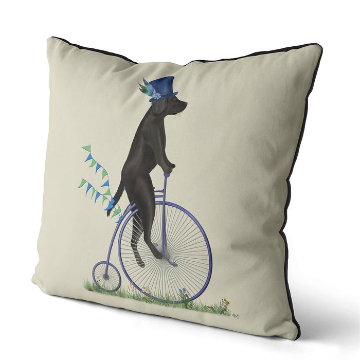 Labrador Black on Penny Farthing, Cushion / Throw Pillow
