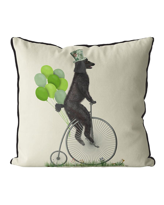 Poodle Black on Penny Farthing, Cushion / Throw Pillow