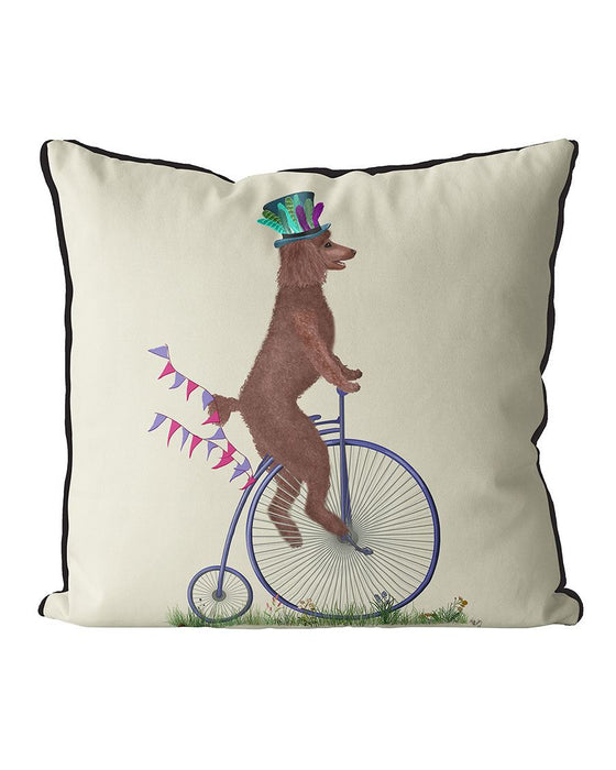 Poodle Brown on Penny Farthing, Cushion / Throw Pillow