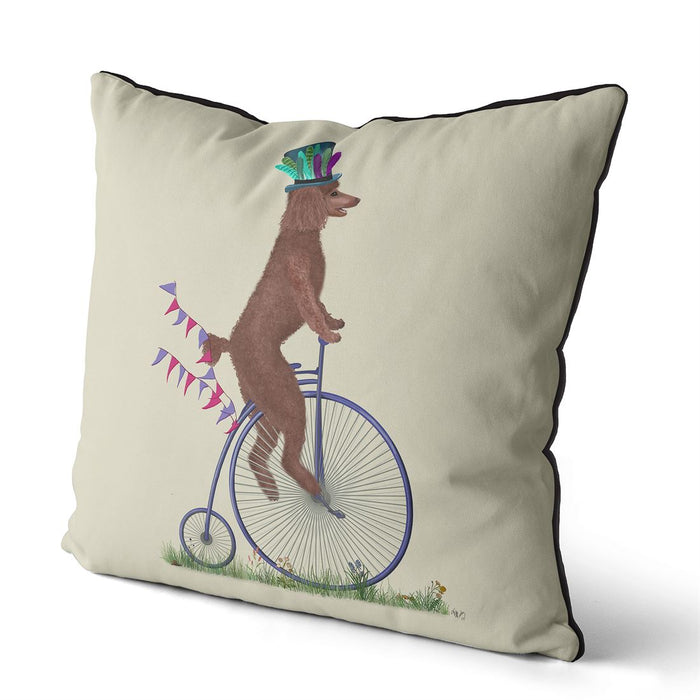 Poodle Brown on Penny Farthing, Cushion / Throw Pillow
