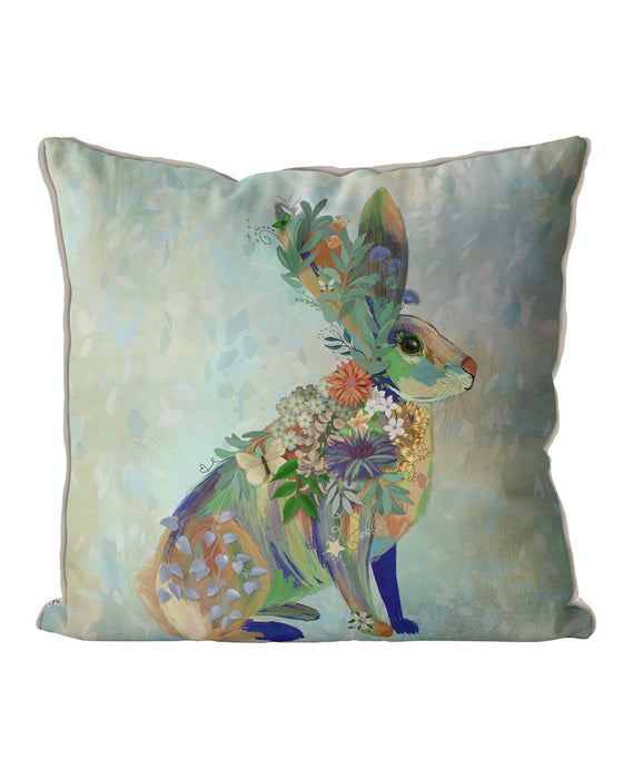 Hare Sitting Fantastic Florals, Cushion / Throw Pillow