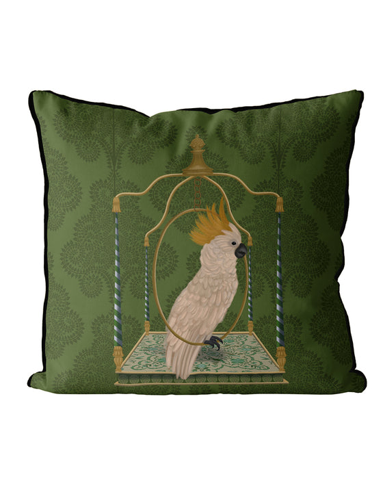 White Cockatoo on Swing, Bird Cushion / Throw Pillow