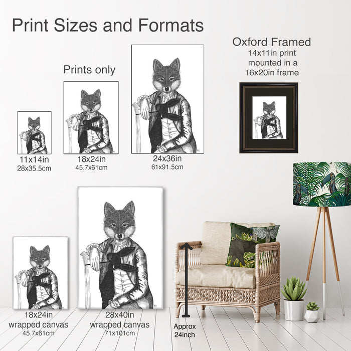 Portrait of Dandy Fox, Limited Edition Print of drawing