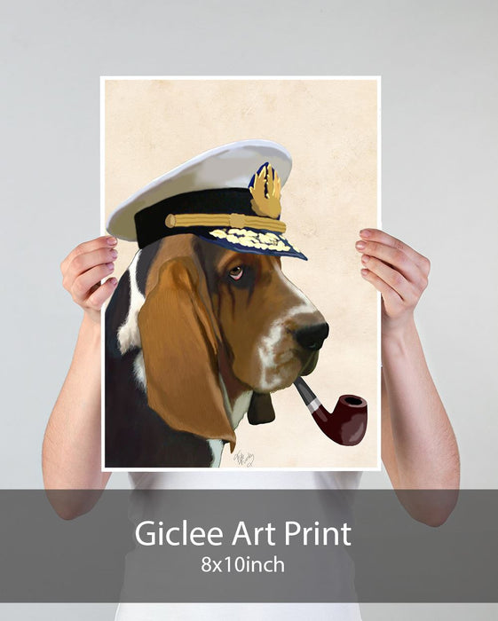Basset Hound Sea Dog, Dog Art Print, Wall art | Framed Black