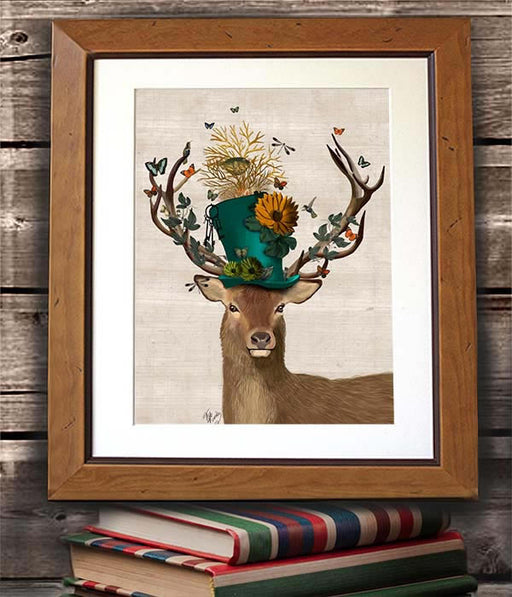 Mad Hatter Deer, Art Print, Canvas Wall Art | Print 14x11inch