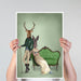 Mr Deer and Mrs Rabbit, Art Print, Canvas Wall Art | Framed White