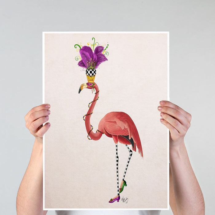 Mardi Gras Flamingo, Full, Bird Art Print, Wall Art | Print 18x24inch