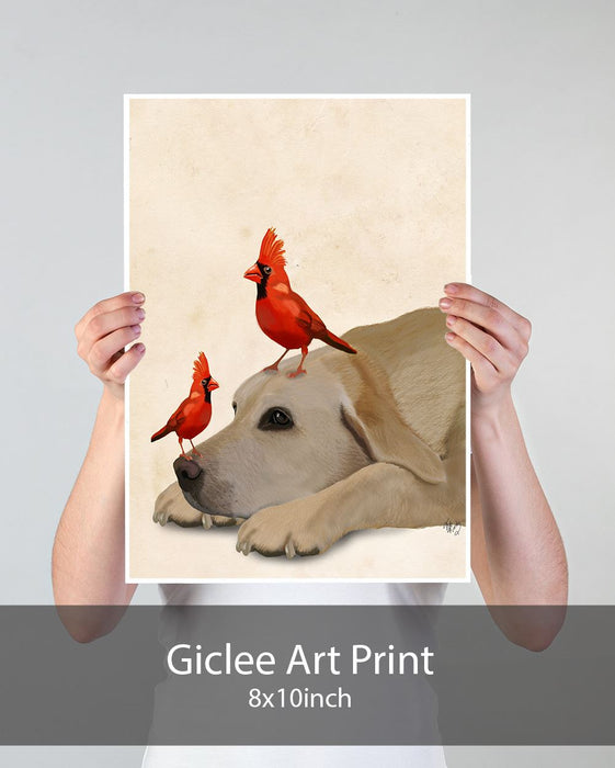 Labrador with Red Birds, Dog Art Print, Wall art | Print 18x24inch