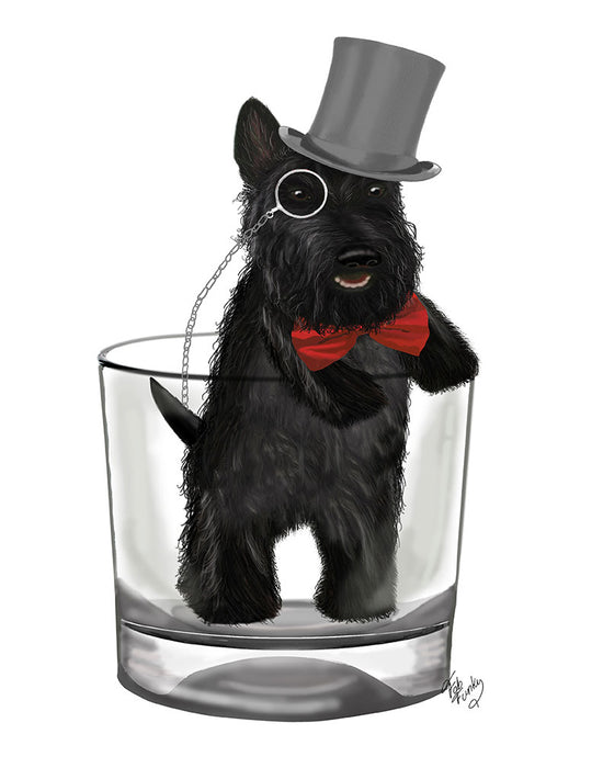 Scottish Terrier in Whisky Tumbler, Dog Art Print, Wall art | FabFunky