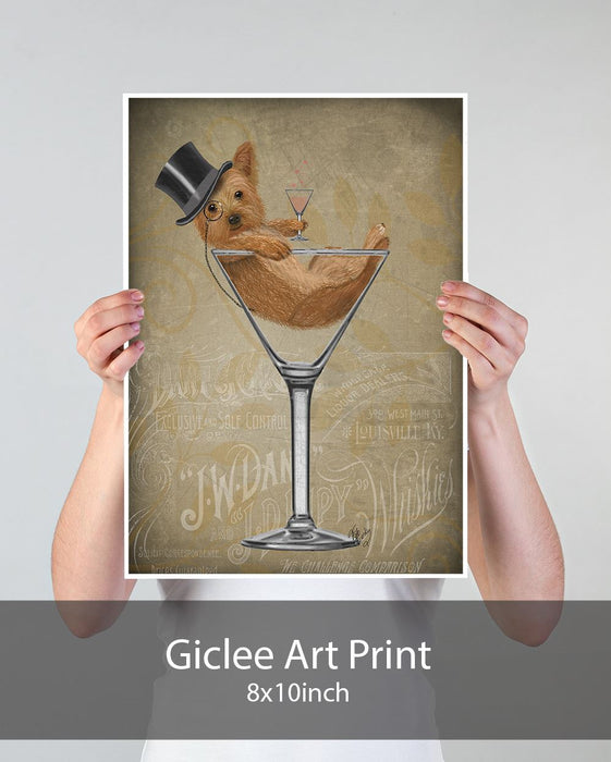 Yorkshire Terrier in Martini Glass - Gold, Dog Art Print, Wall art | Print 18x24inch