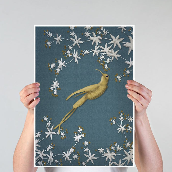 Golden Hummingbird 2, Bird Art Print, Wall Art | Print 18x24inch