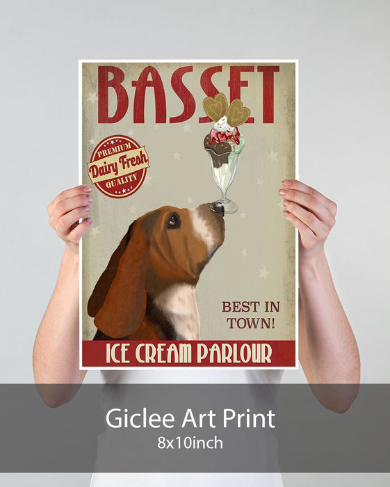 Basset Hound Ice Cream, Dog Art Print, Wall art | Print 18x24inch